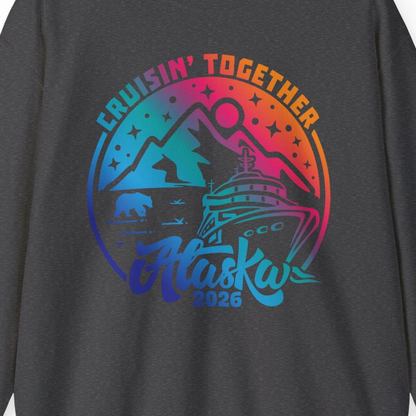 Alaska Cruise Adventure Mountains Wildlife Retro Family Group Shirt 2026 — Sweatshirt Sweatshirt – Dark Heather – Alaska Cruise Shirts Close Up