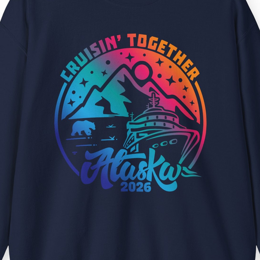 Alaska Cruise Adventure Mountains Wildlife Retro Family Group Shirt 2026 — Sweatshirt Sweatshirt – Navy – Alaska Cruise Shirts Close Up