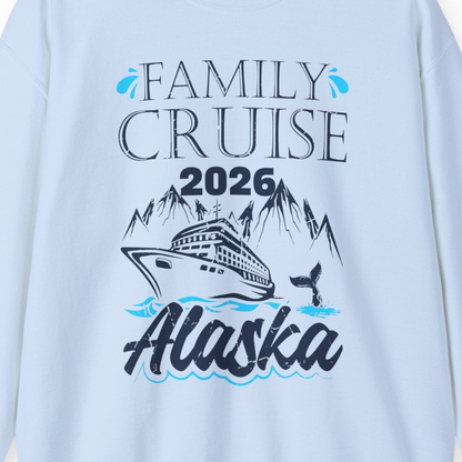 Alaska Family Cruise Shirt Sweatshirt – Light Blue – Alaska Cruise Shirts Close Up
