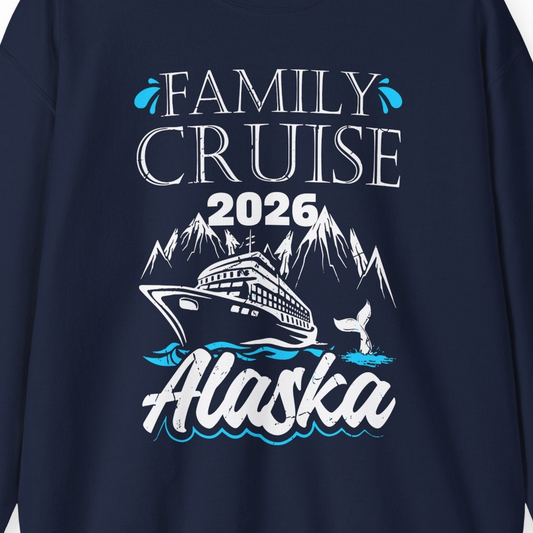 Alaska Family Cruise Shirt Sweatshirt – Navy – Alaska Cruise Shirts Close Up