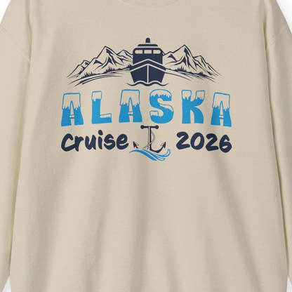 Alaska Cruise 2026 Shirt Sweatshirt – Sand – Alaska Cruise Shirts Close Up