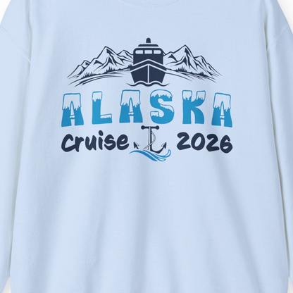 Alaska Cruise 2026 Shirt Sweatshirt – Light Blue – Alaska Cruise Shirts Close Up