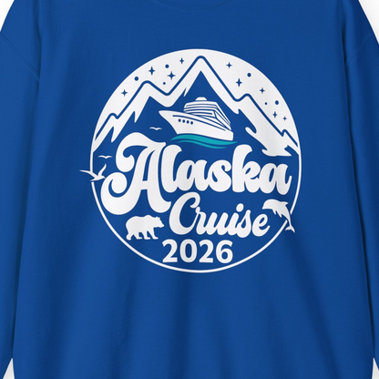 Alaska Cruise 2026 Shirt Sweatshirt – Royal – Alaska Cruise Shirts Close Up