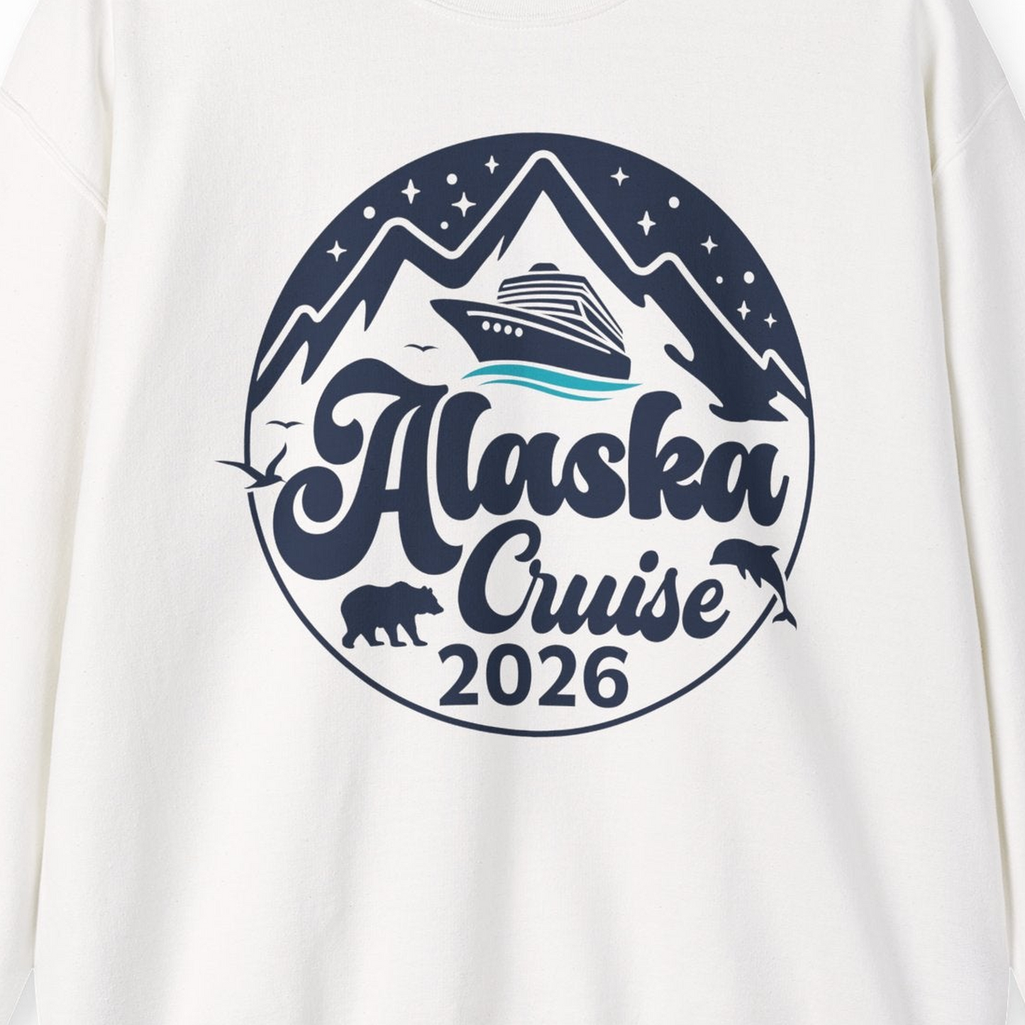 Alaska Cruise 2026 Shirt Sweatshirt – White – Alaska Cruise Shirts Close Up
