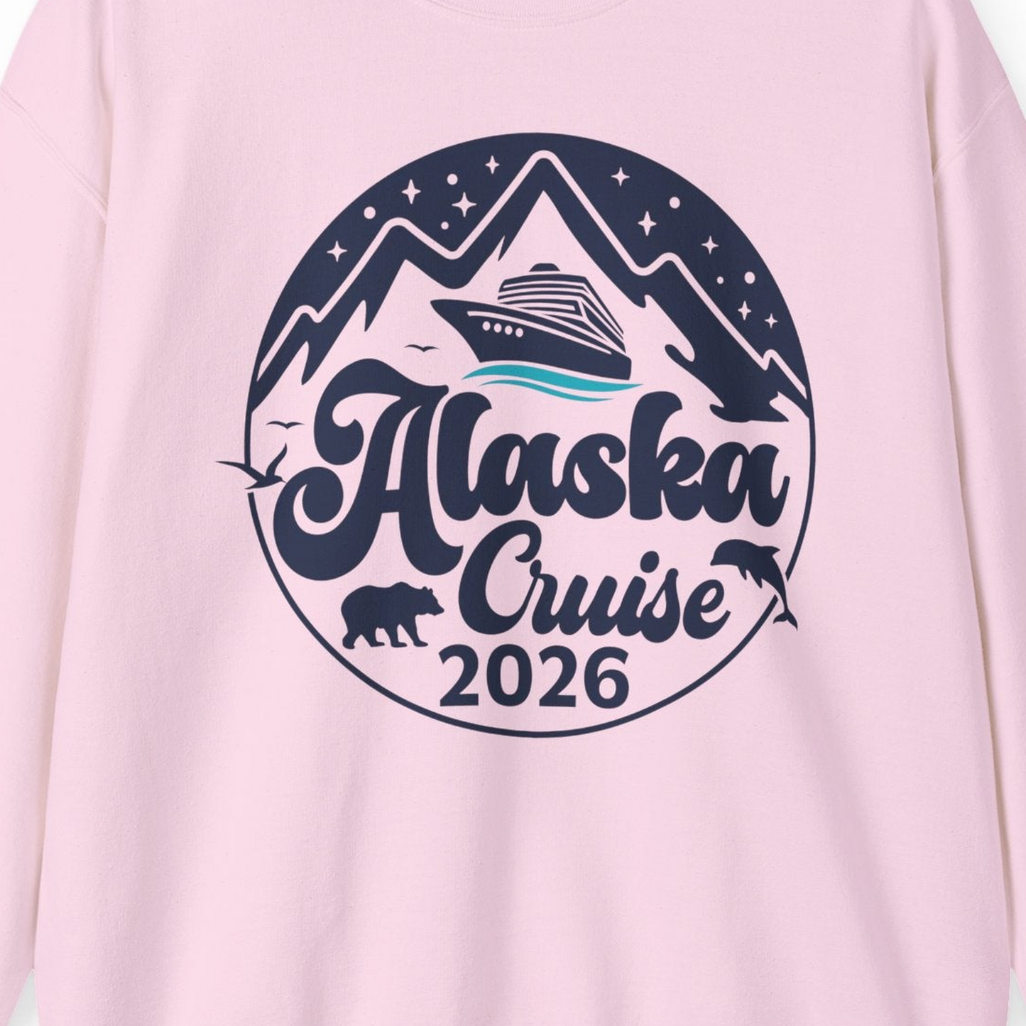 Alaska Cruise 2026 Shirt Sweatshirt – Light Pink – Alaska Cruise Shirts Close Up