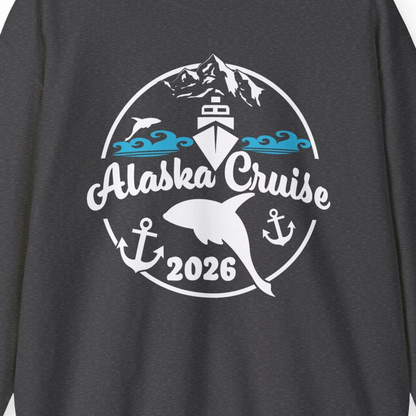 Alaska Cruise 2026 Shirt Sweatshirt – Dark Heather – Alaska Cruise Shirts Close Up