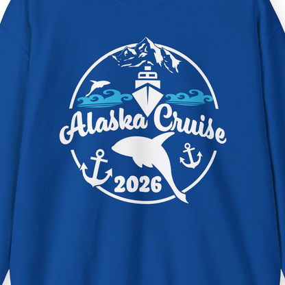 Alaska Cruise 2026 Shirt Sweatshirt – Royal – Alaska Cruise Shirts Close Up
