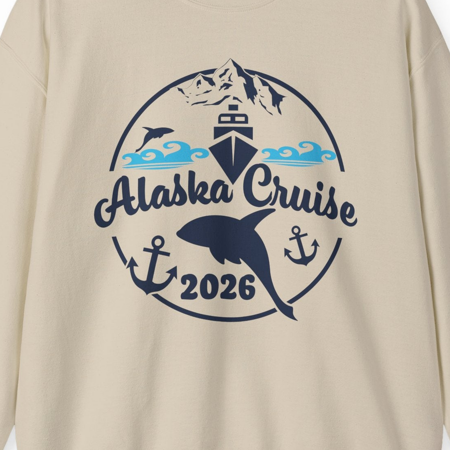 Alaska Cruise 2026 Shirt Sweatshirt – Sand – Alaska Cruise Shirts Close Up