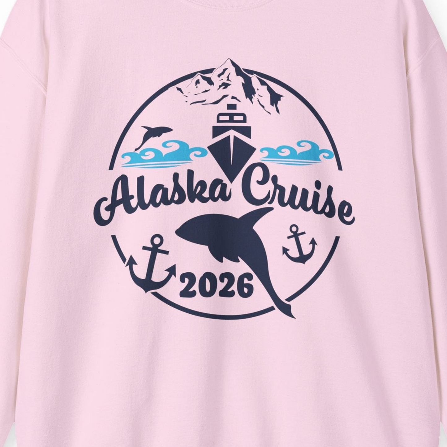 Alaska Cruise 2026 Shirt Sweatshirt – Light Pink – Alaska Cruise Shirts Close Up