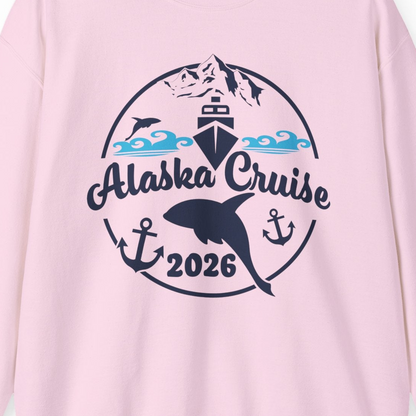 Alaska Cruise 2026 Shirt Sweatshirt – Light Pink – Alaska Cruise Shirts Close Up