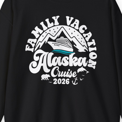 Alaska Family Cruise Shirt Sweatshirt – Black – Alaska Cruise Shirts Close Up
