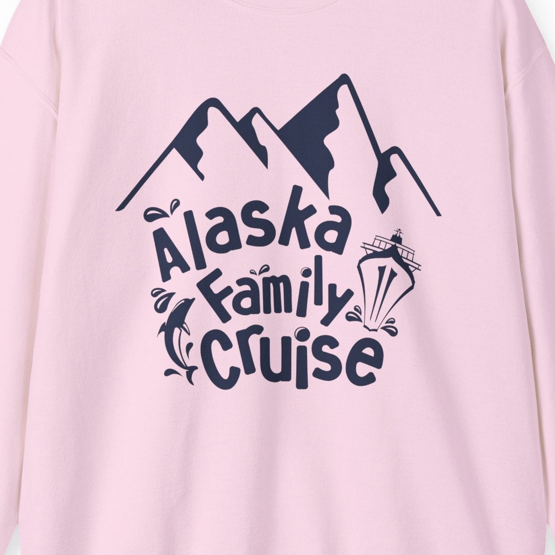 Alaska Family Cruise Adventure Shirt Sweatshirt – Light Pink – Alaska Cruise Shirts Close Up