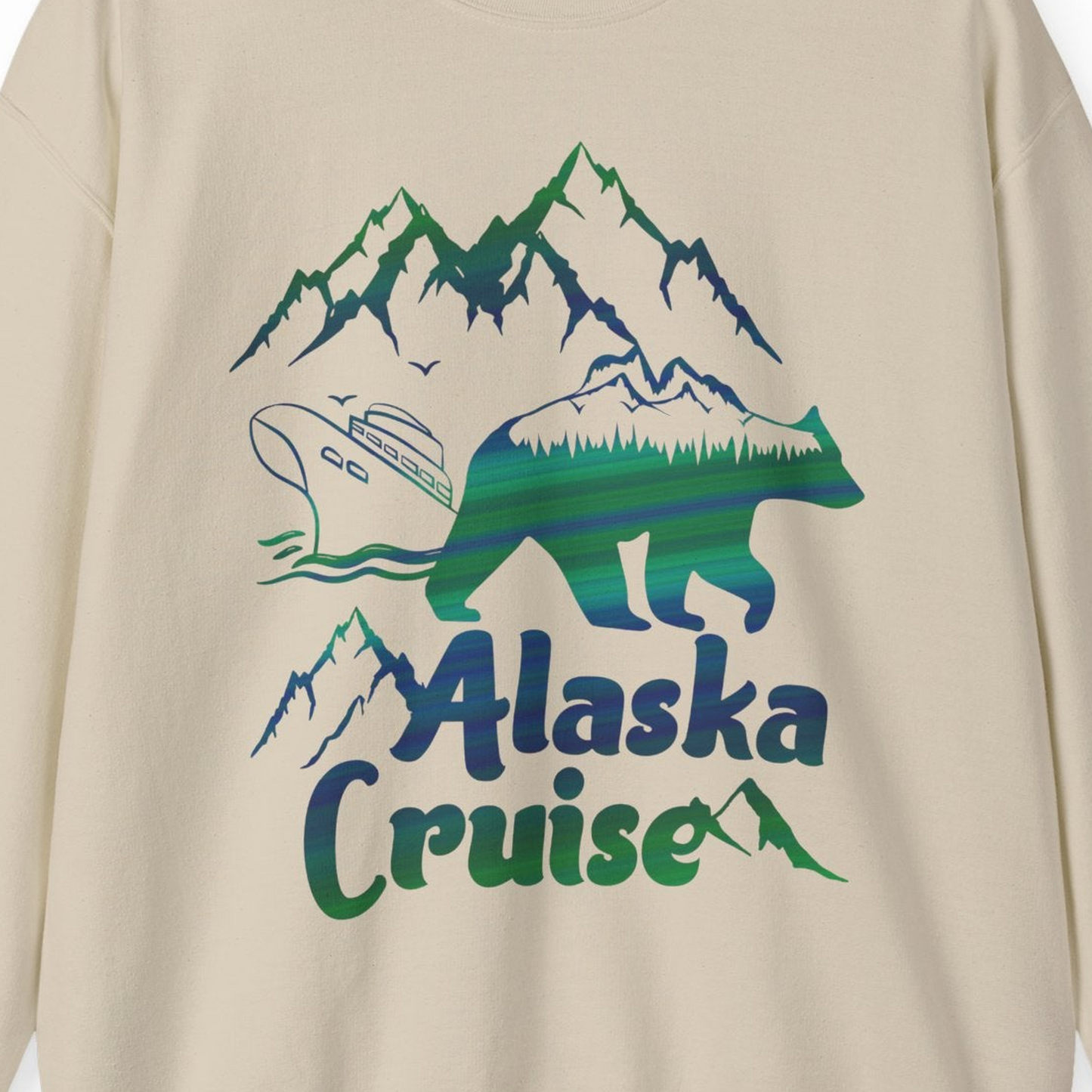 Alaska Cruise Bear Mountains Silhouette Shirt Sweatshirt – Sand – Alaska Cruise Shirts Close Up