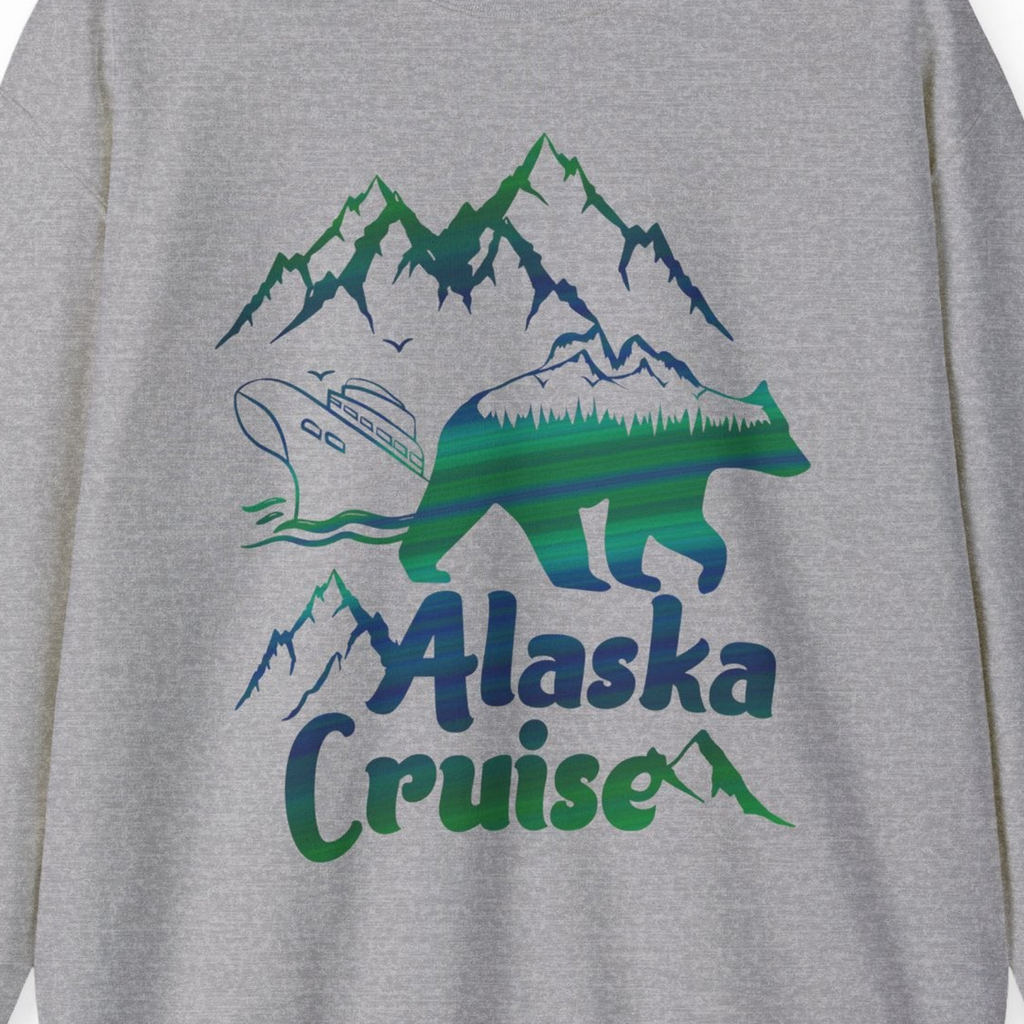 Alaska Cruise Bear Mountains Silhouette Shirt Sweatshirt – Sport Grey – Alaska Cruise Shirts Close Up