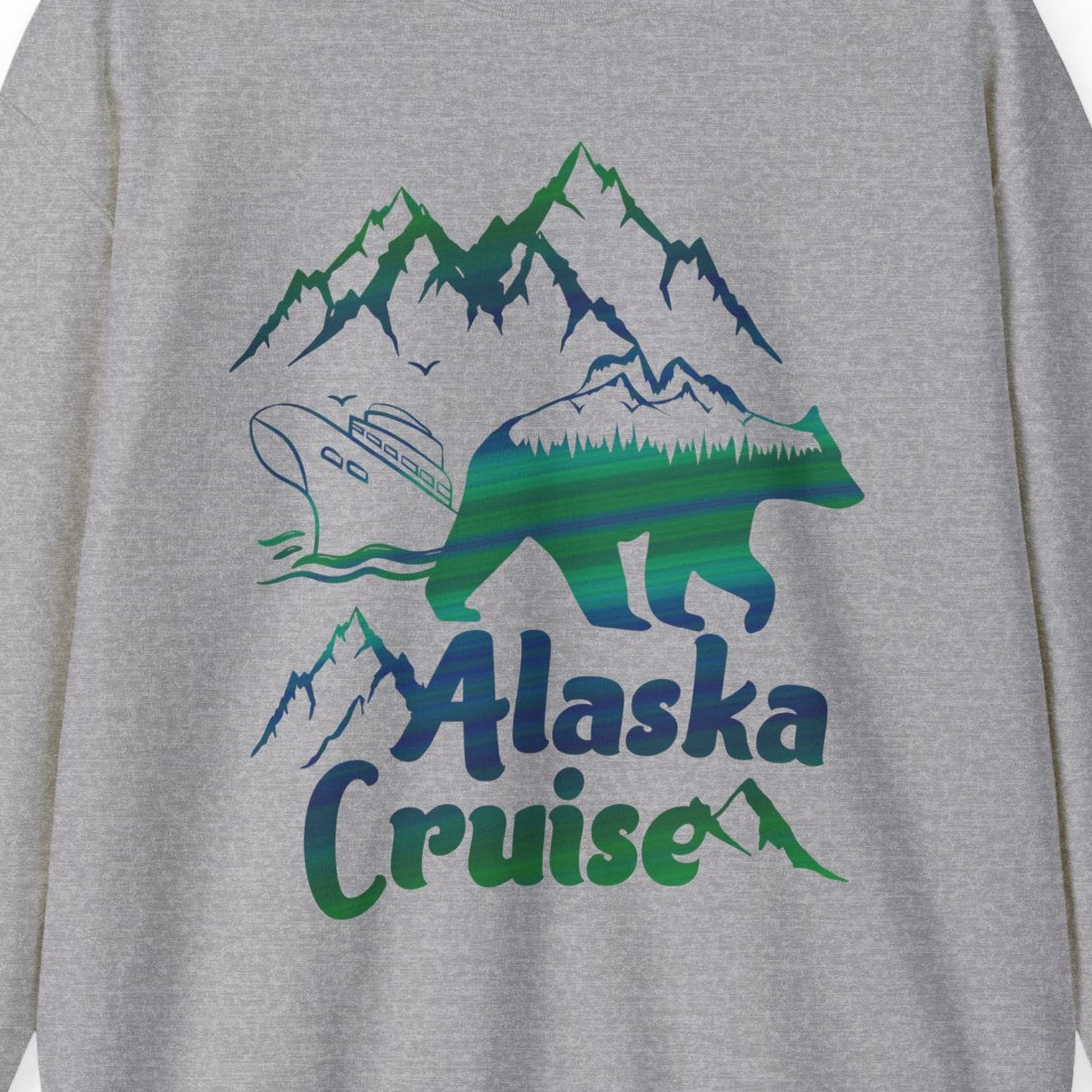 Alaska Cruise Bear Mountains Silhouette Shirt Sweatshirt – Sport Grey – Alaska Cruise Shirts Close Up