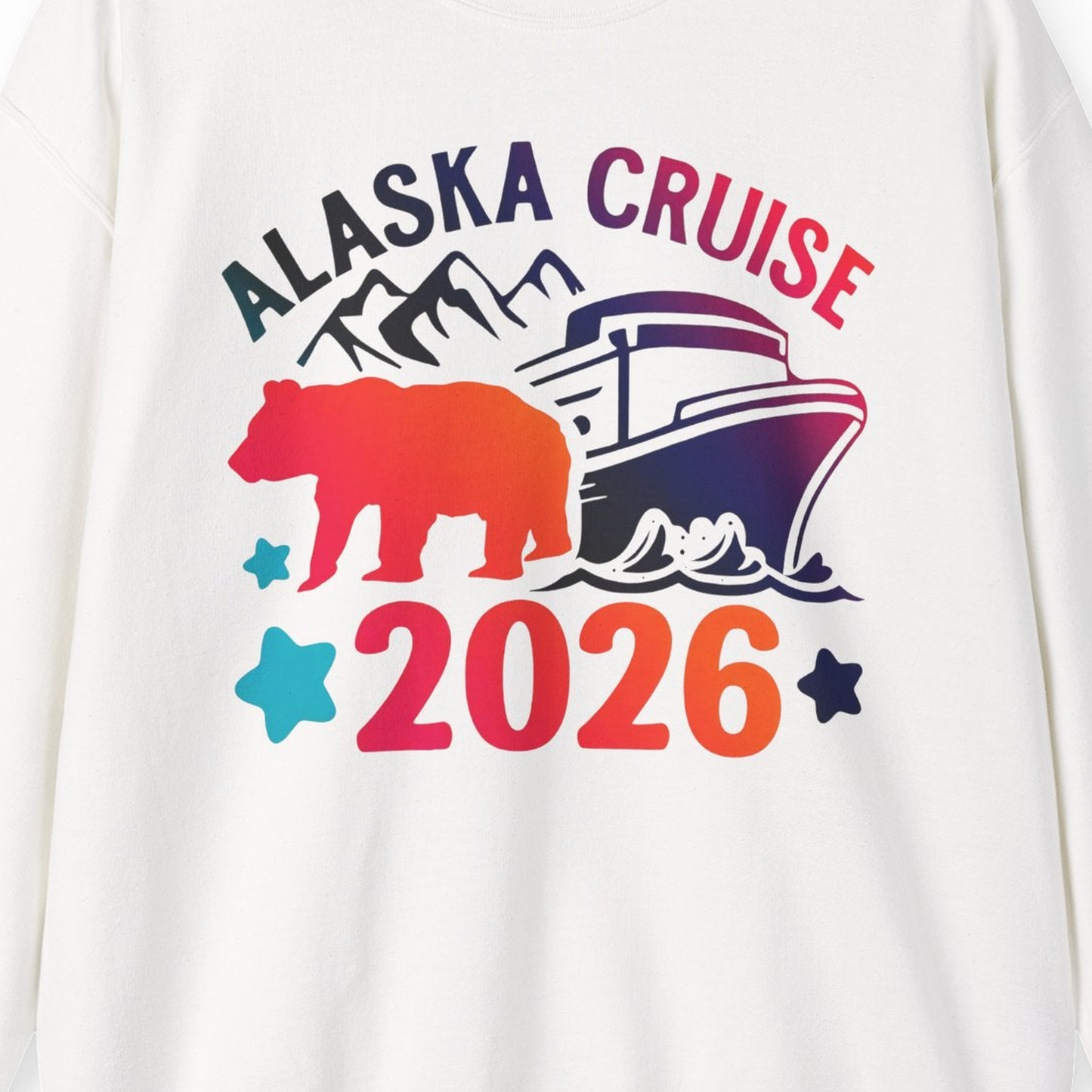 Alaska Cruise 2026 Shirt Sweatshirt – White – Alaska Cruise Shirts Close Up