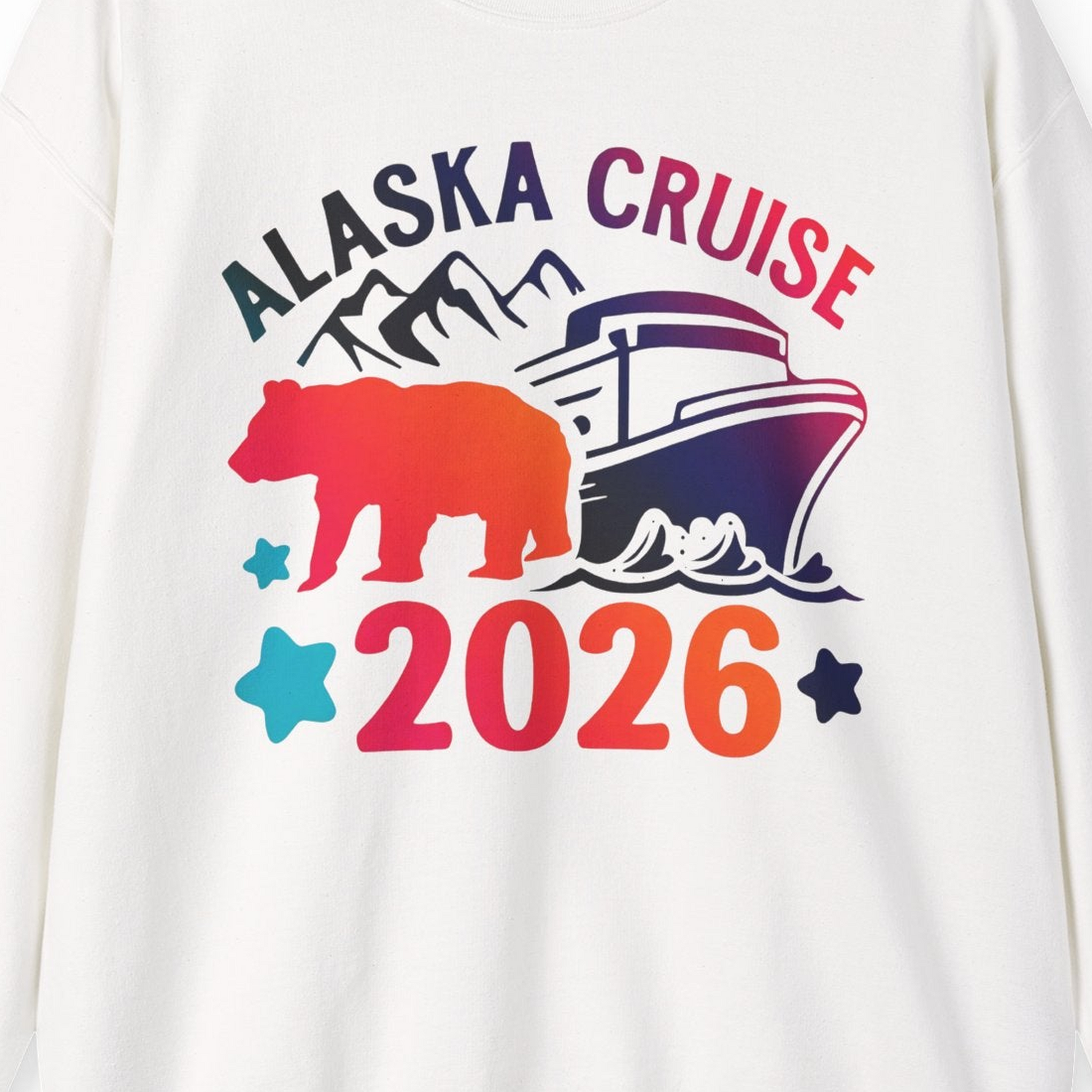 Alaska Cruise 2026 Shirt Sweatshirt – White – Alaska Cruise Shirts Close Up