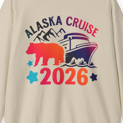 Alaska Cruise 2026 Shirt Sweatshirt – Sand – Alaska Cruise Shirts Close Up
