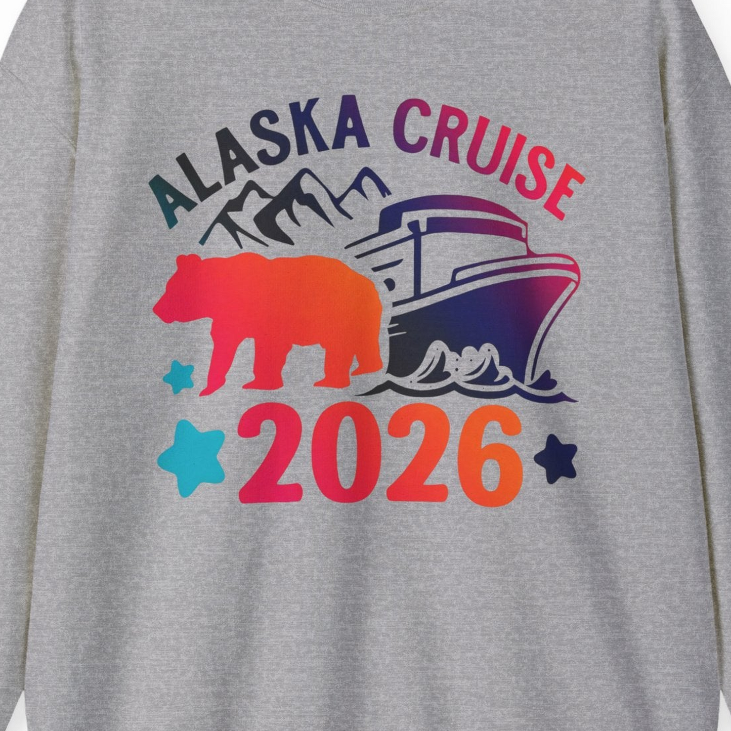 Alaska Cruise 2026 Shirt Sweatshirt – Sport Grey – Alaska Cruise Shirts Close Up
