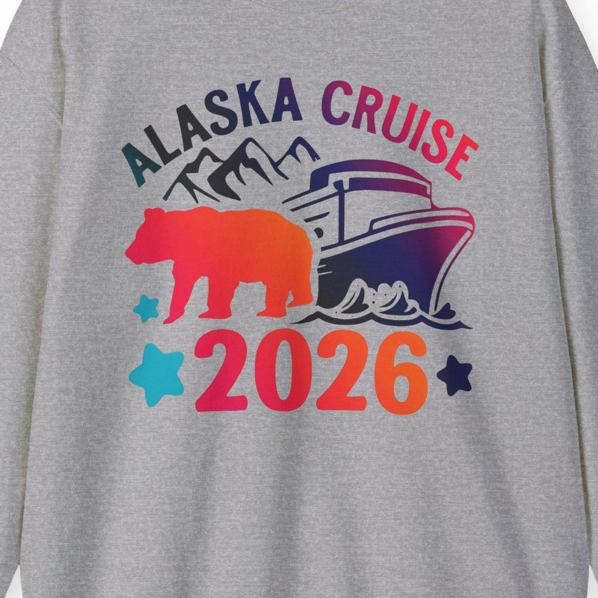 Alaska Cruise 2026 Shirt Sweatshirt – Sport Grey – Alaska Cruise Shirts Close Up