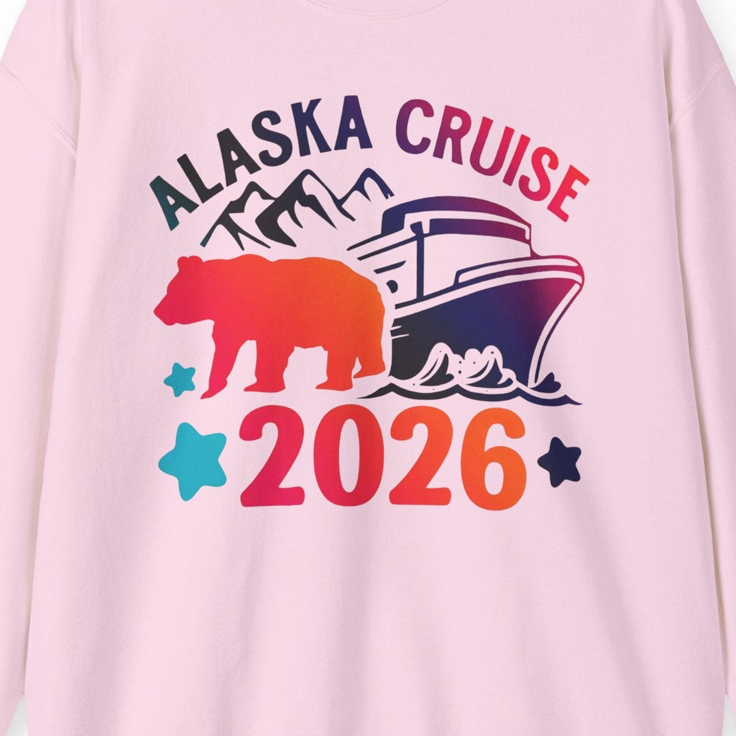 Alaska Cruise 2026 Shirt Sweatshirt – Light Pink – Alaska Cruise Shirts Close Up