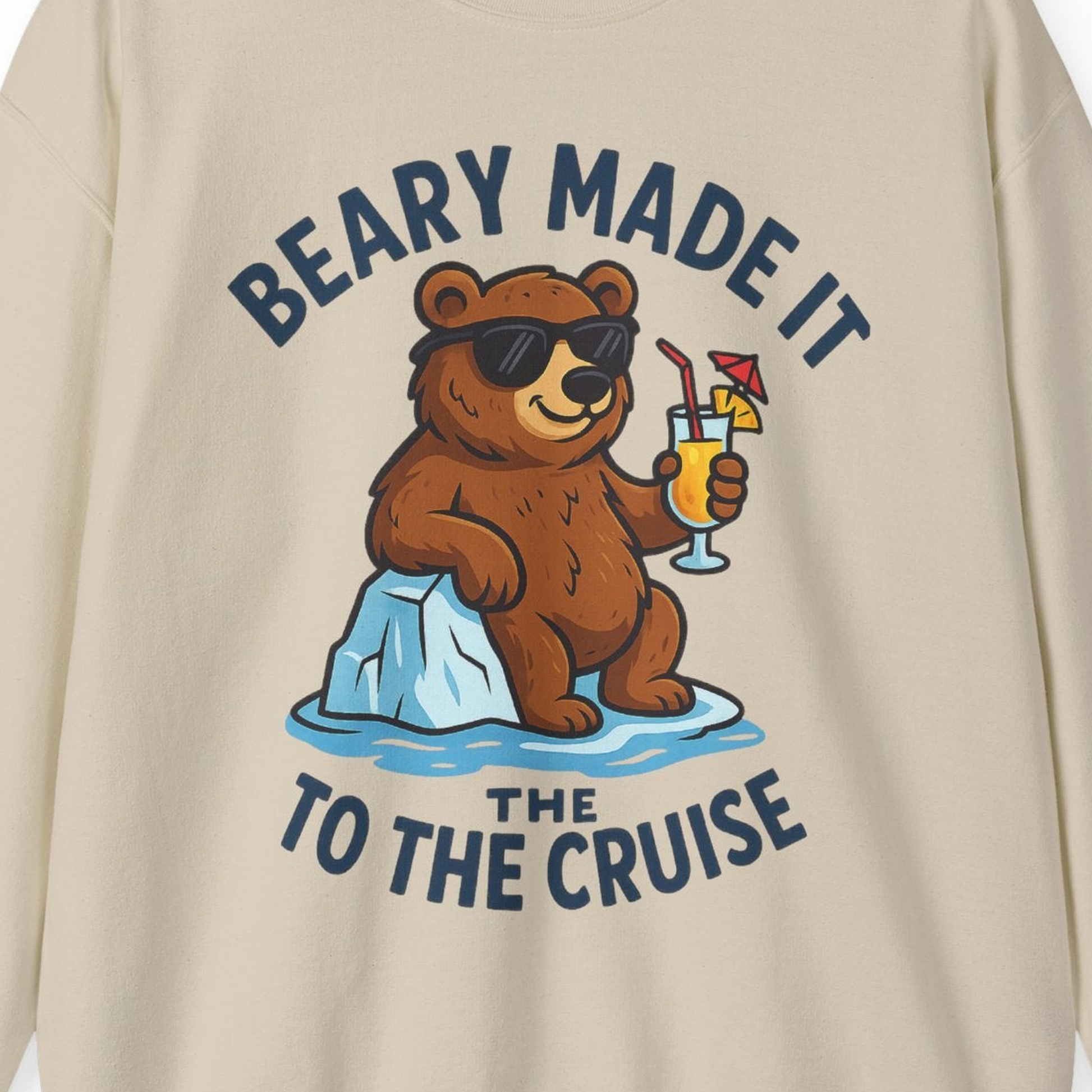 Funny Cruise Bear Shirt Sweatshirt – Sand – Alaska Cruise Shirts Close Up