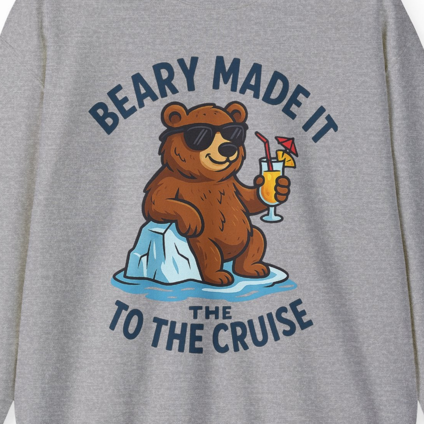 Funny Cruise Bear Shirt Sweatshirt – Sport Grey – Alaska Cruise Shirts Close Up