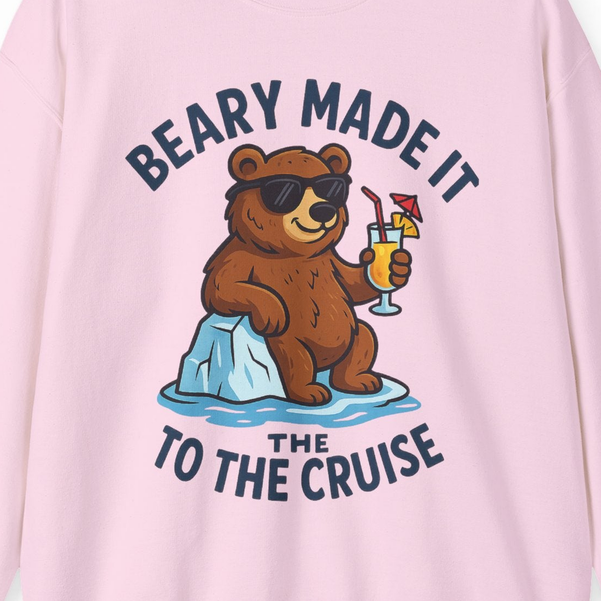 Funny Cruise Bear Shirt Sweatshirt – Light Pink – Alaska Cruise Shirts Close Up