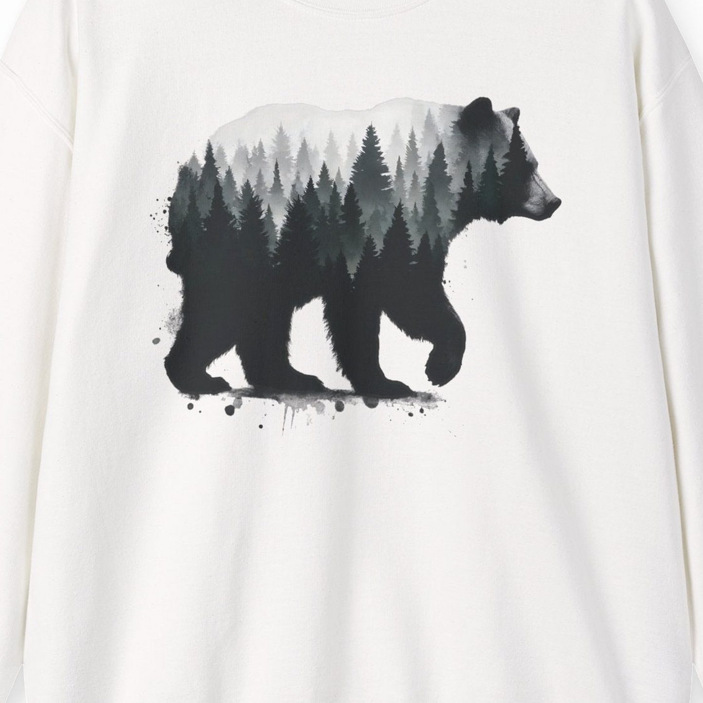 Bear Silhouette Forest Double Exposure Shirt Sweatshirt – White – Alaska Cruise Shirts Close Up