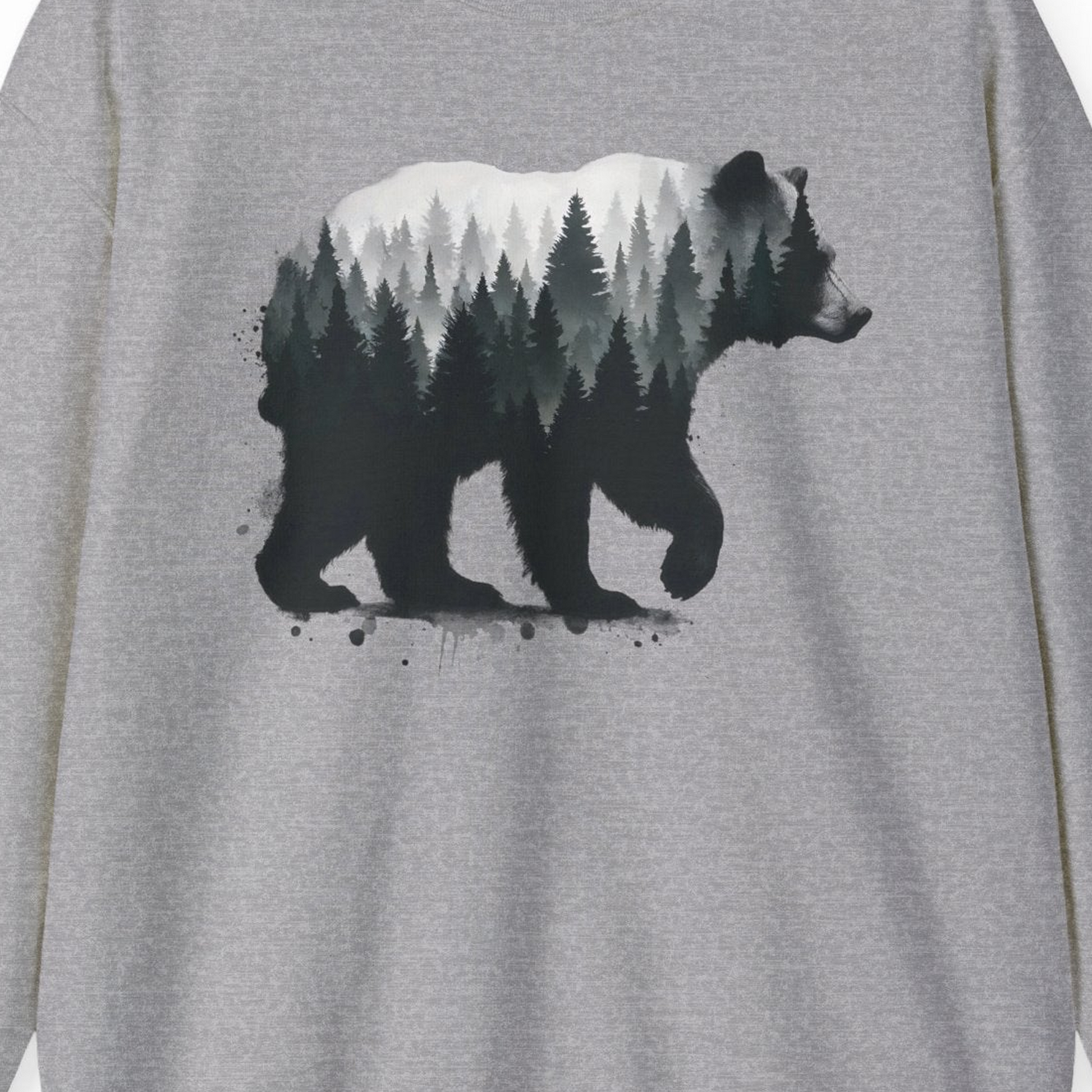Bear Silhouette Forest Double Exposure Shirt Sweatshirt – Sport Grey – Alaska Cruise Shirts Close Up