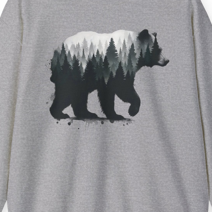 Bear Silhouette Forest Double Exposure Shirt Sweatshirt – Sport Grey – Alaska Cruise Shirts Close Up
