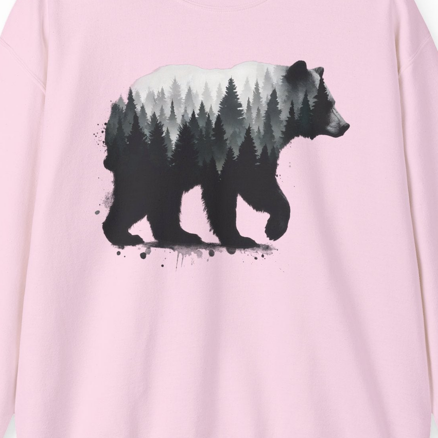 Bear Silhouette Forest Double Exposure Shirt Sweatshirt – Light Pink – Alaska Cruise Shirts Close Up