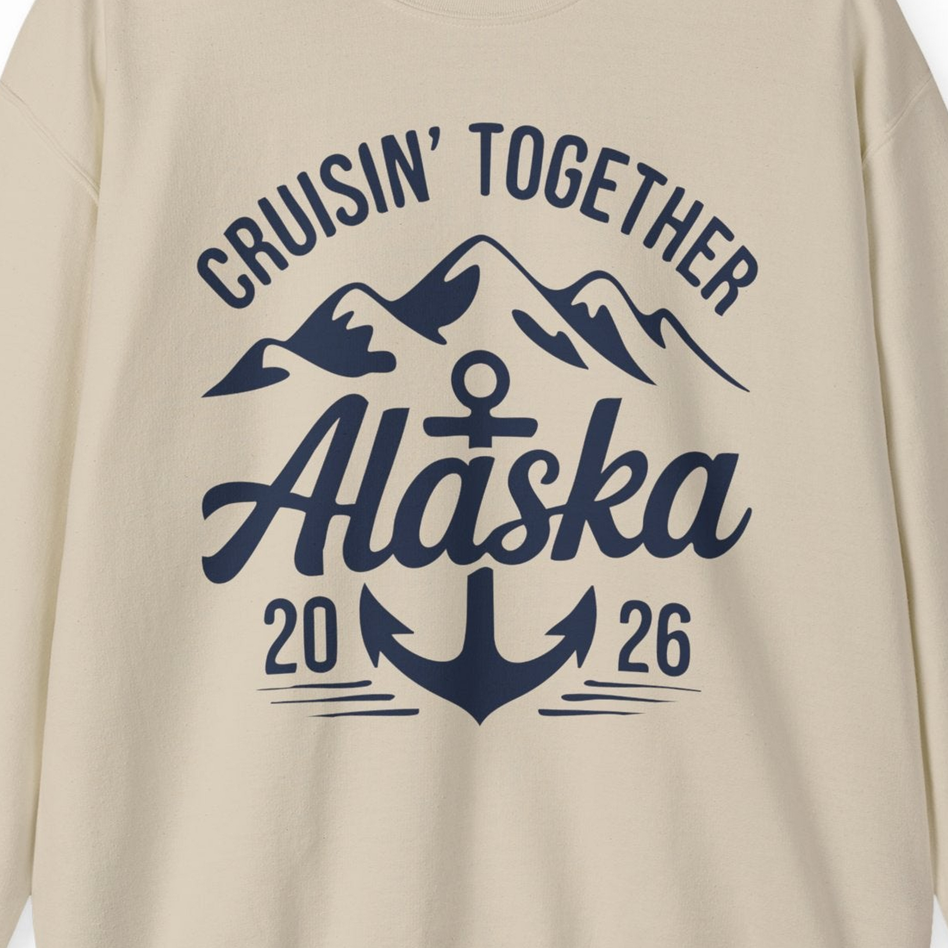 Alaska Cruise Shirt Sweatshirt – Sand – Alaska Cruise Shirts Close Up