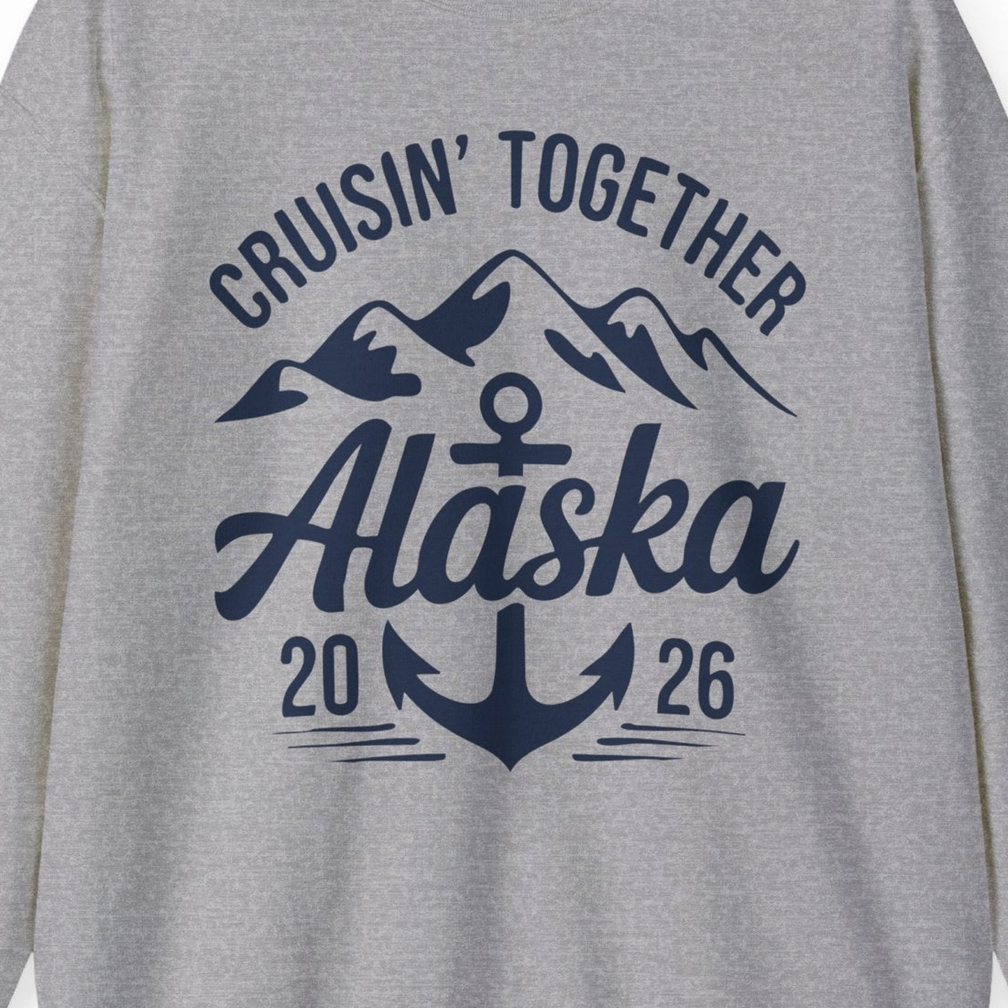 Alaska Cruise Shirt Sweatshirt – Sport Grey – Alaska Cruise Shirts Close Up