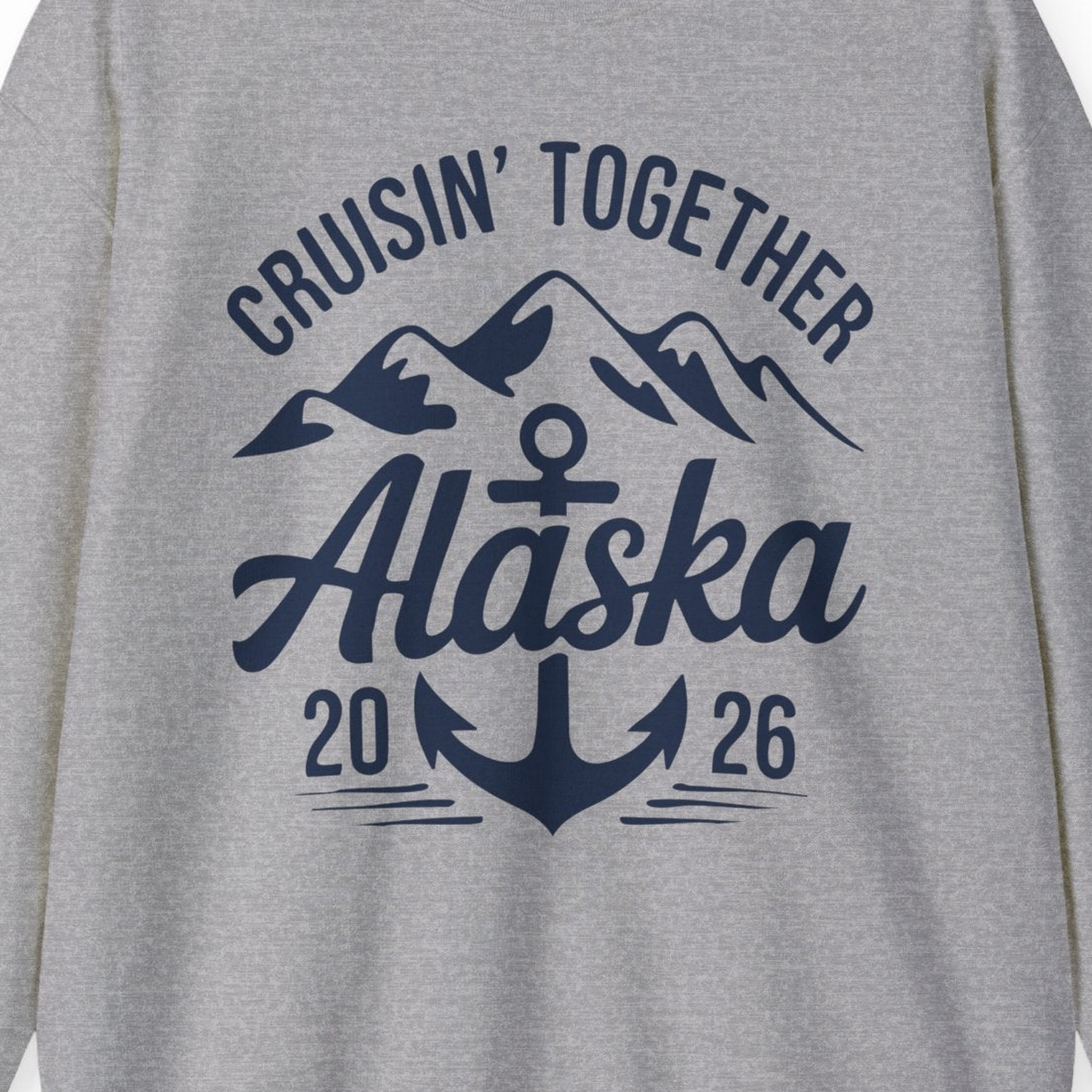 Alaska Cruise Shirt Sweatshirt – Sport Grey – Alaska Cruise Shirts Close Up