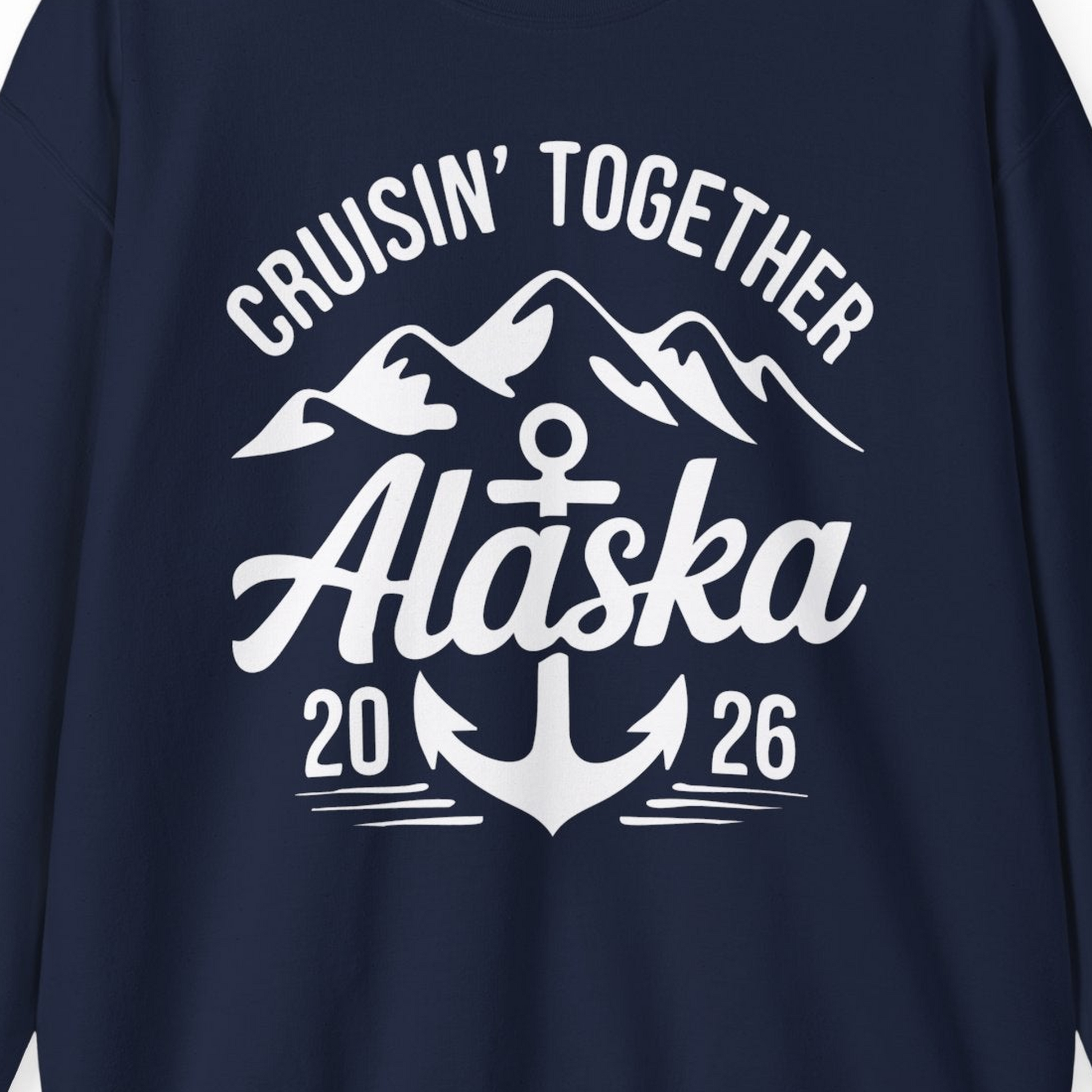 Alaska Cruise Shirt Sweatshirt – Navy – Alaska Cruise Shirts Close Up