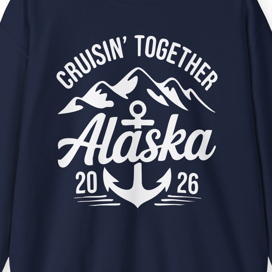 Alaska Cruise Shirt Sweatshirt – Navy – Alaska Cruise Shirts Close Up