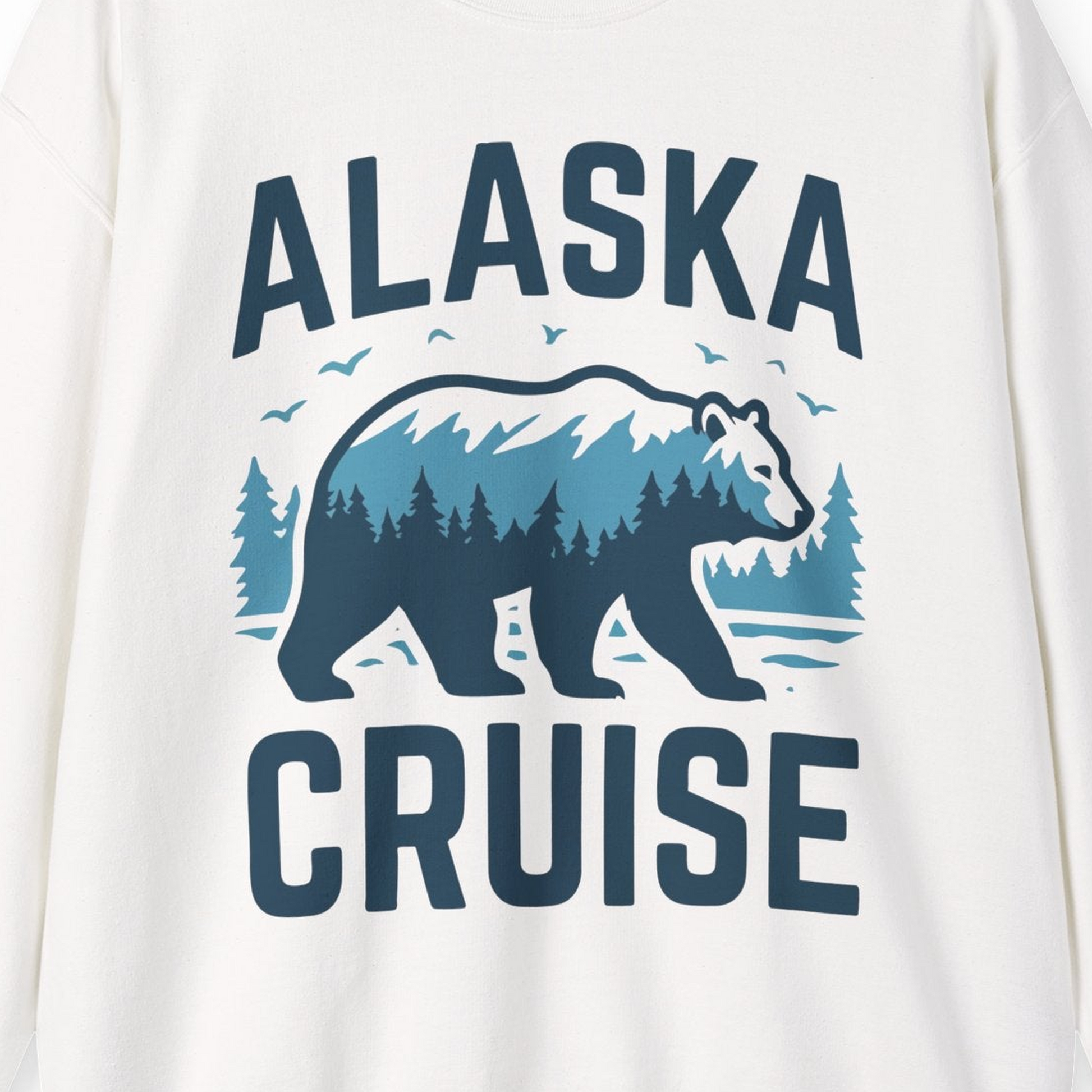 Alaska Cruise Shirt Bear Silhouette Forest Wildlife Nature Tee — Sweatshirt Sweatshirt – White – Alaska Cruise Shirts Close Up