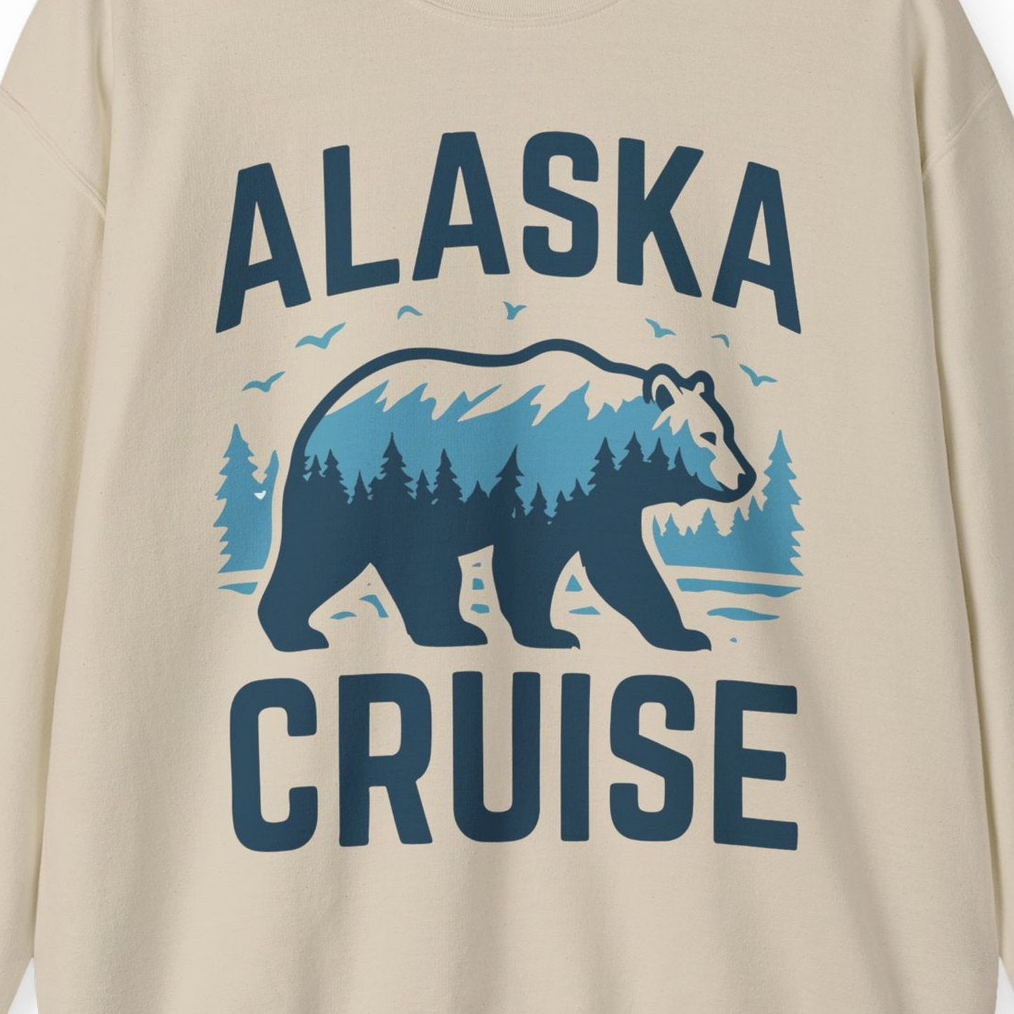 Alaska Cruise Shirt Bear Silhouette Forest Wildlife Nature Tee — Sweatshirt Sweatshirt – Sand – Alaska Cruise Shirts Close Up
