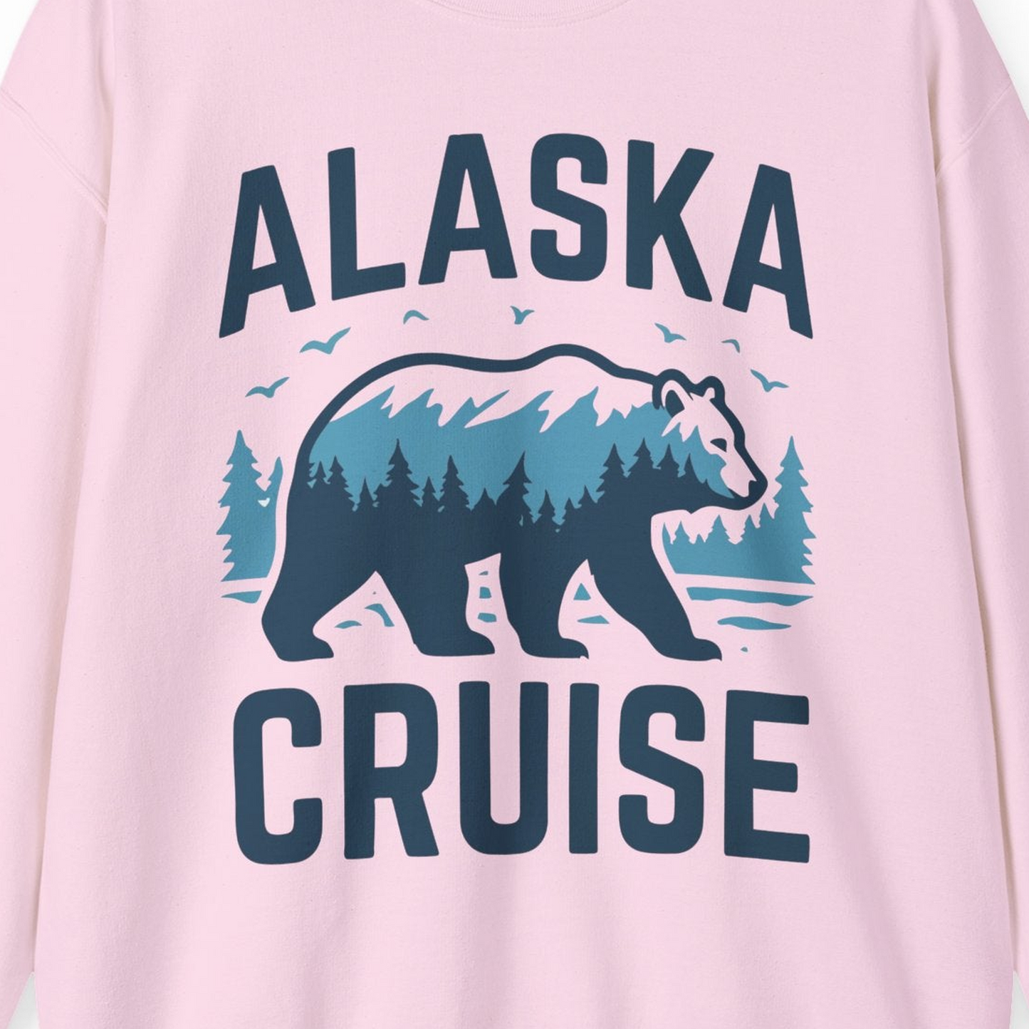 Alaska Cruise Shirt Bear Silhouette Forest Wildlife Nature Tee — Sweatshirt Sweatshirt – Light Pink – Alaska Cruise Shirts Close Up