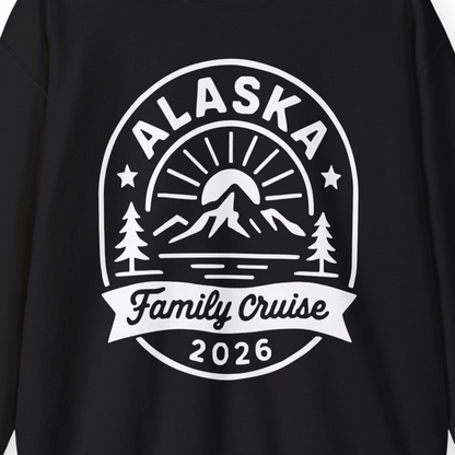 Alaska Family Cruise 2026 Mountain Nature Adventure Shirt — Sweatshirt Sweatshirt – Black – Alaska Cruise Shirts Close Up
