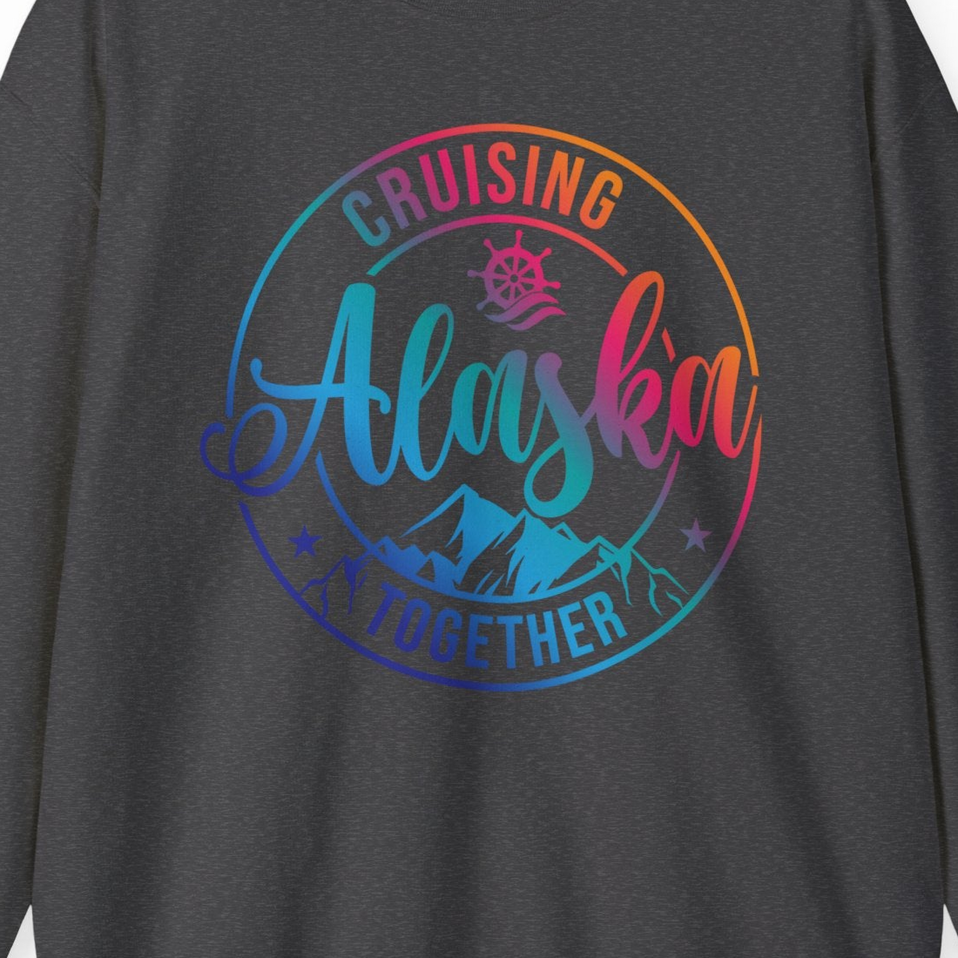 Cruising Alaska Together Shirt Sweatshirt – Dark Heather – Alaska Cruise Shirts Close Up