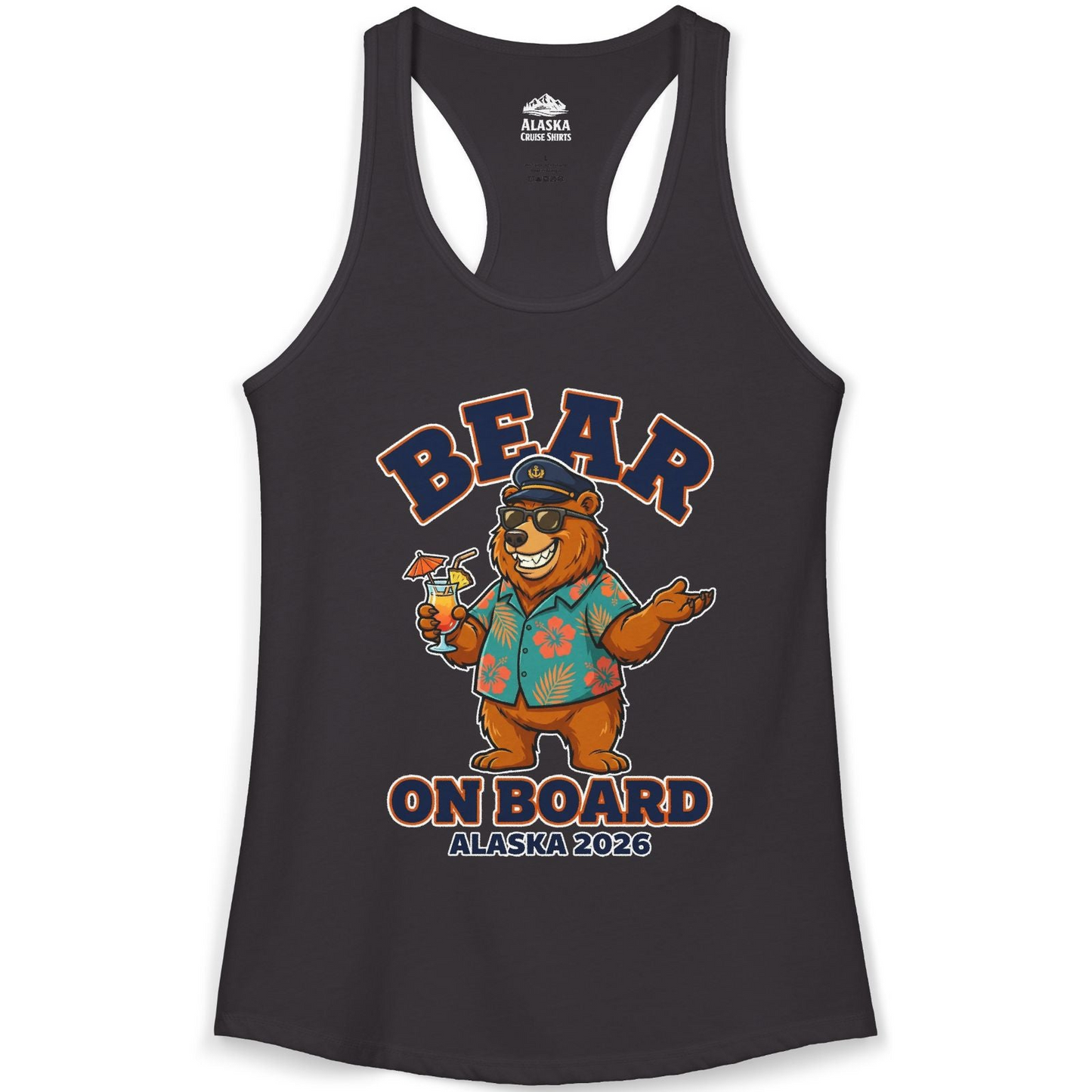 Bear On Board Alaska 2026 Funny Tropical Cruise T-Shirt — Ladies Tank Tank Top – Alaska Cruise Shirts