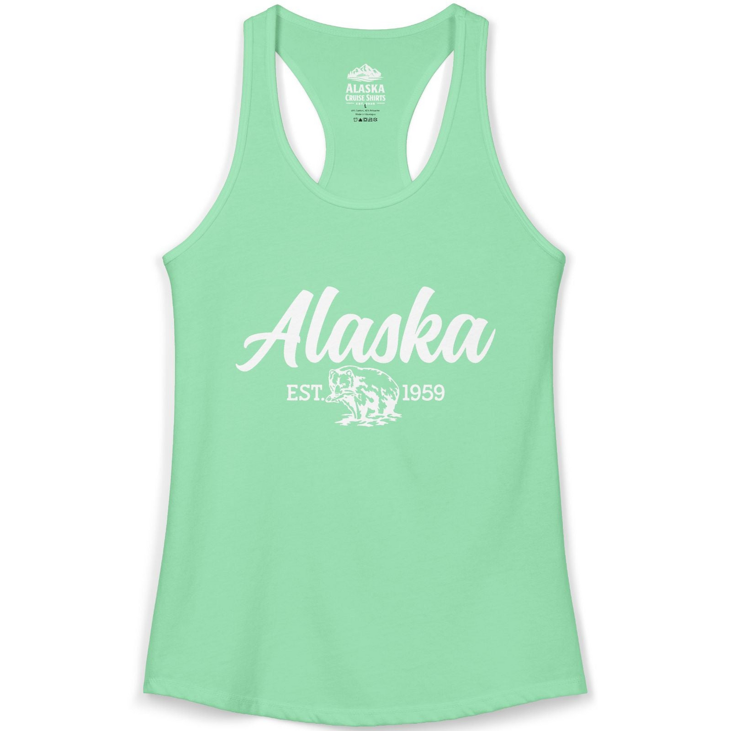 Alaska Bear Est 1959 Vintage Wildlife Graphic Monochrome Shirt — Ladies Tank Tank Top – Alaska Cruise Shirts