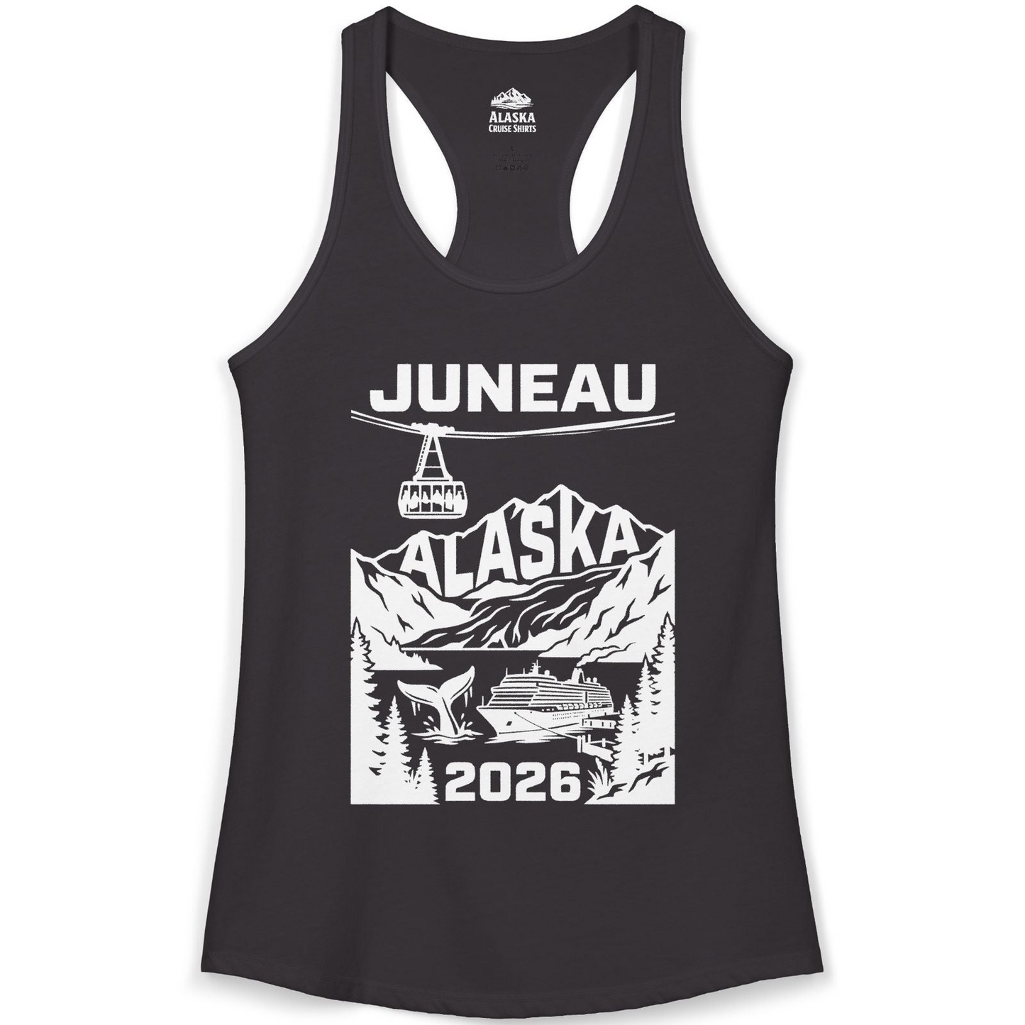 Juneau Alaska Cruise 2026 Scenic Whale and Cable Car Shirt — Ladies Tank Tank Top – Alaska Cruise Shirts