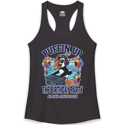 Funny Puffin DJ Birthday Party Alaska Cruise 2026 Shirt — Ladies Tank Tank Top – Alaska Cruise Shirts