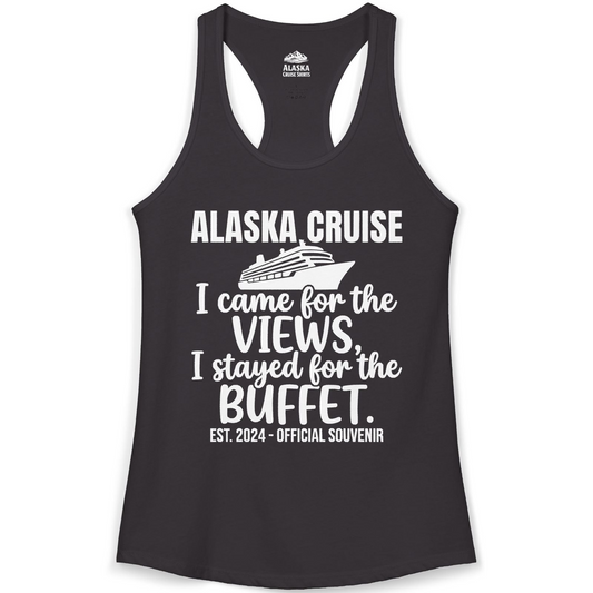 Alaska Cruise Views and Buffet Funny Official Souvenir Shirt — Ladies Tank Tank Top – Alaska Cruise Shirts