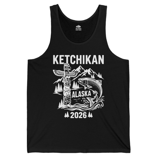 Ketchikan Alaska 2026 Totem Pole and Salmon Souvenir Shirt — Tank Top Tank Top – Alaska Cruise Shirts