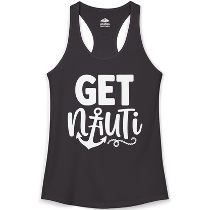 Get Nauti Nautical Pun Shirt with Anchor and Rope Graphic — Ladies Tank Tank Top – Alaska Cruise Shirts