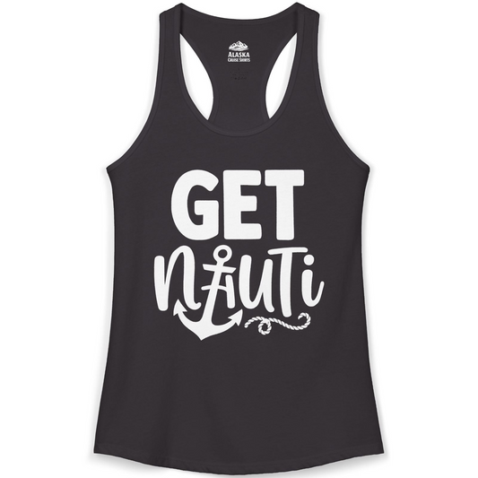Get Nauti Nautical Pun Shirt with Anchor and Rope Graphic — Ladies Tank Tank Top – Alaska Cruise Shirts